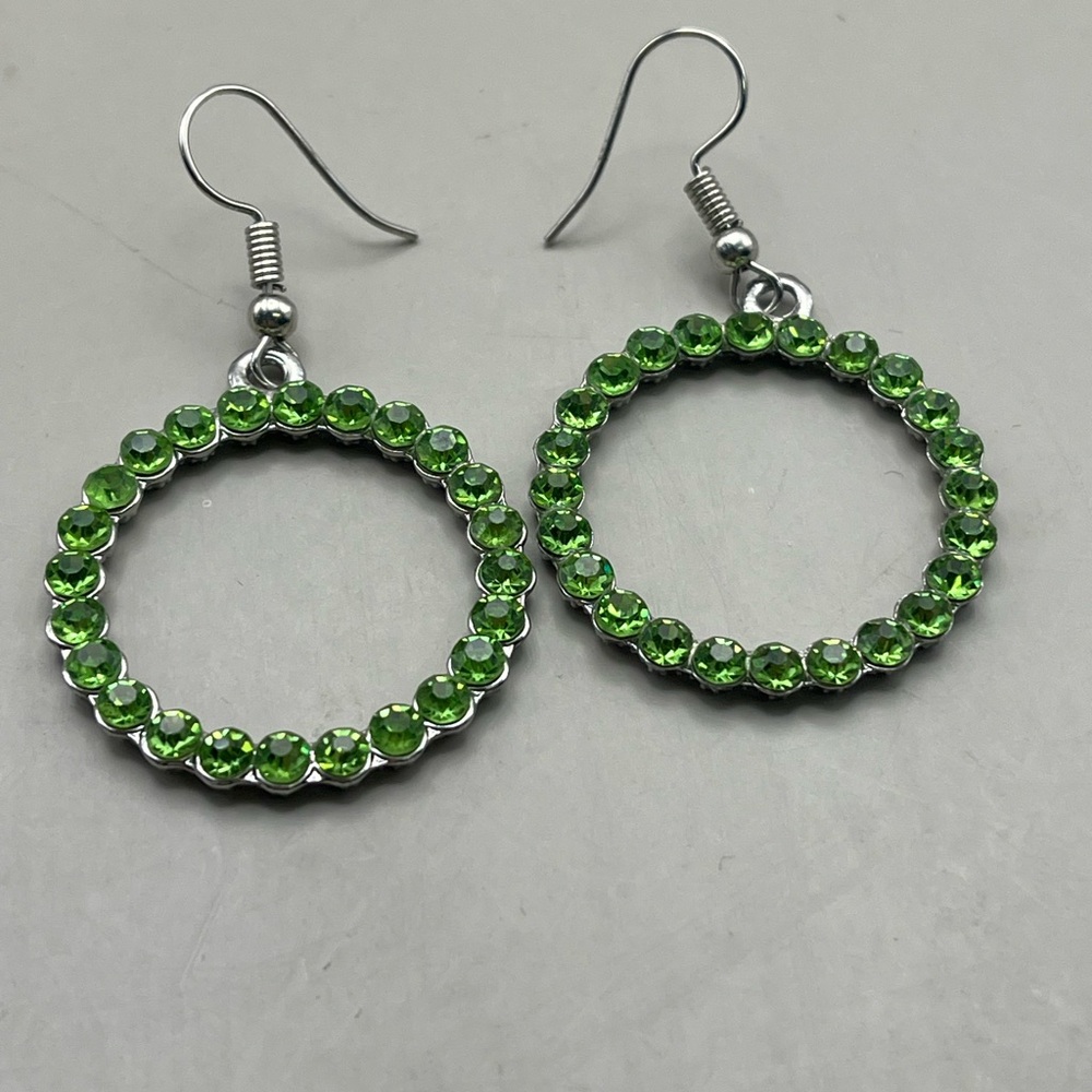 Elegant Green Hoop Earrings -Vintage Style Sparkly Statement